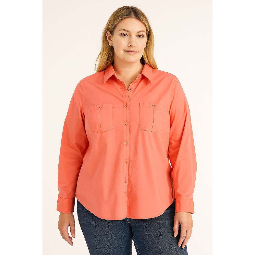 Chico’s Button Front Coral Long Sleeve Shirt Size 12